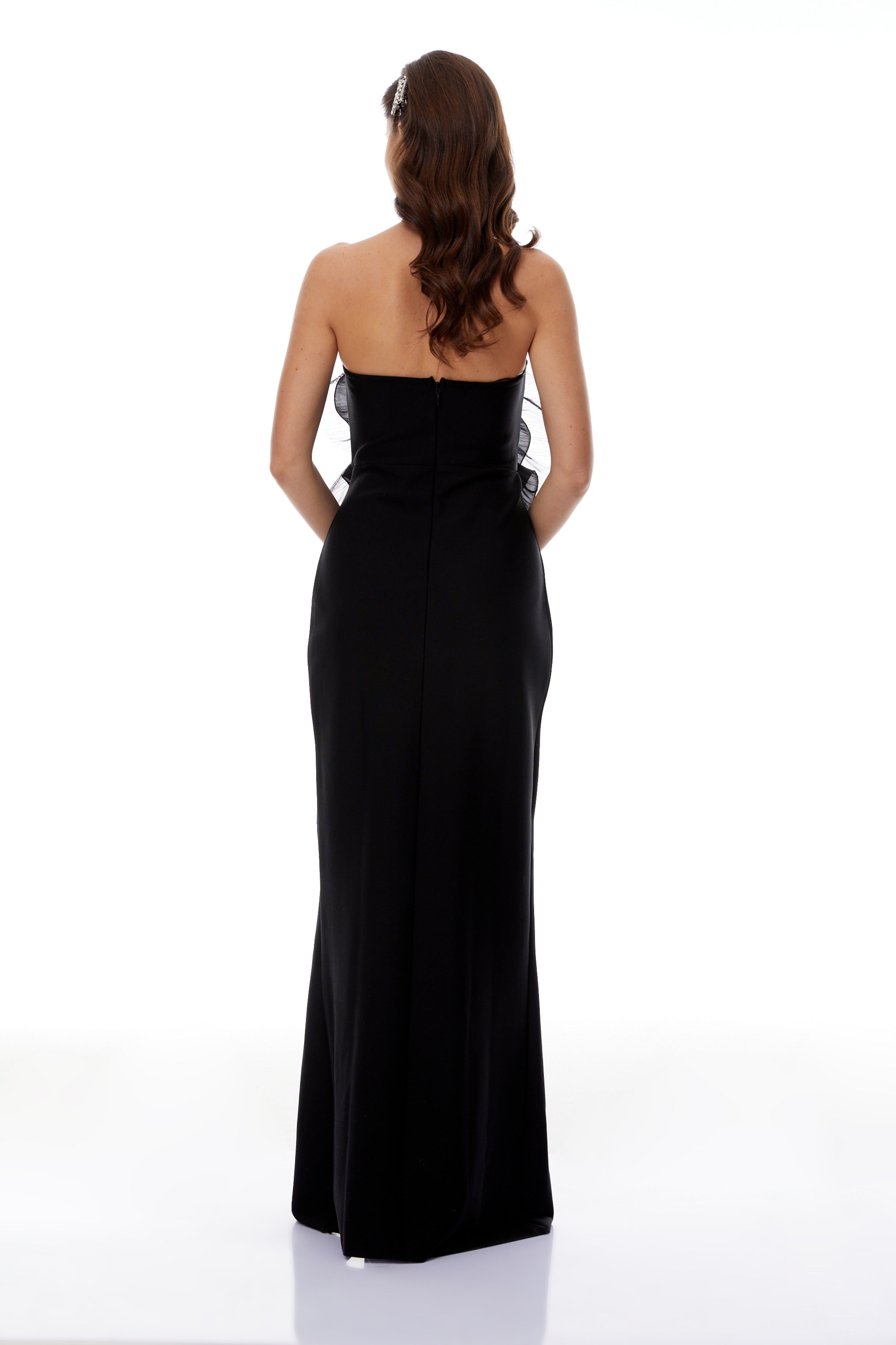 Susanne Black 3D Petal Ruffled Maxi Dress