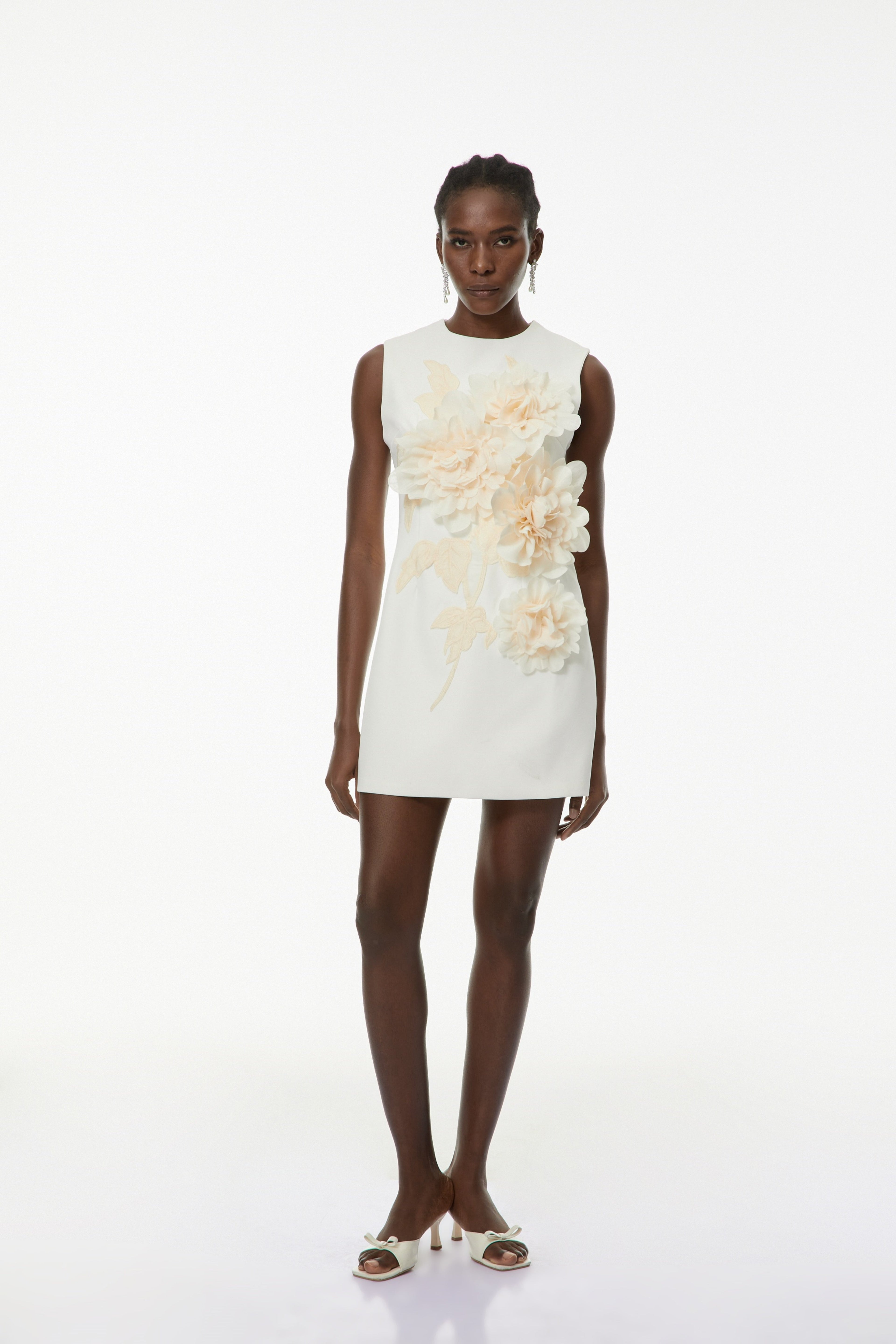 Toril White Color Blocked 3D Petal Mini Dress