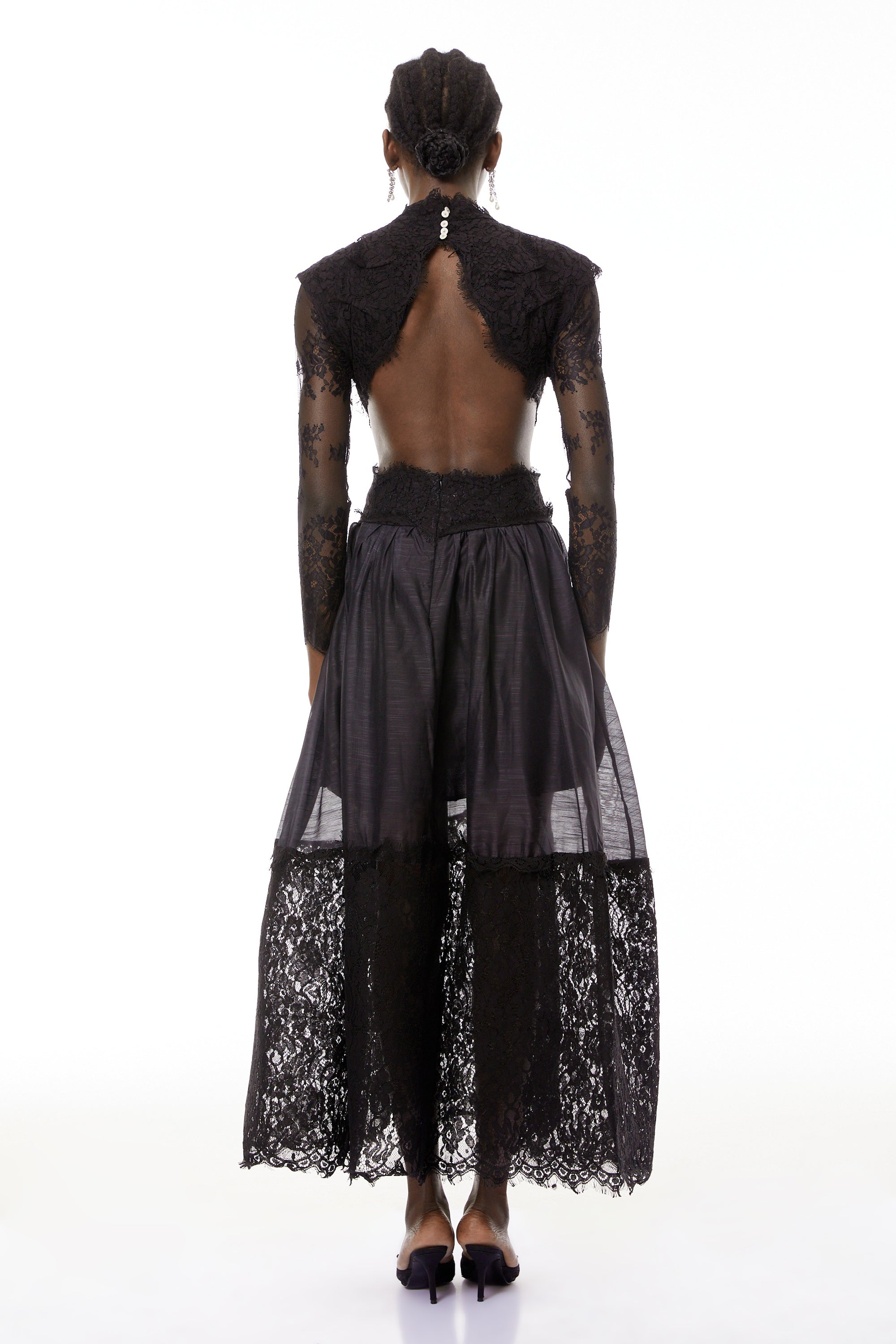 Vanessa Black Sheer Lace Maxi Dress