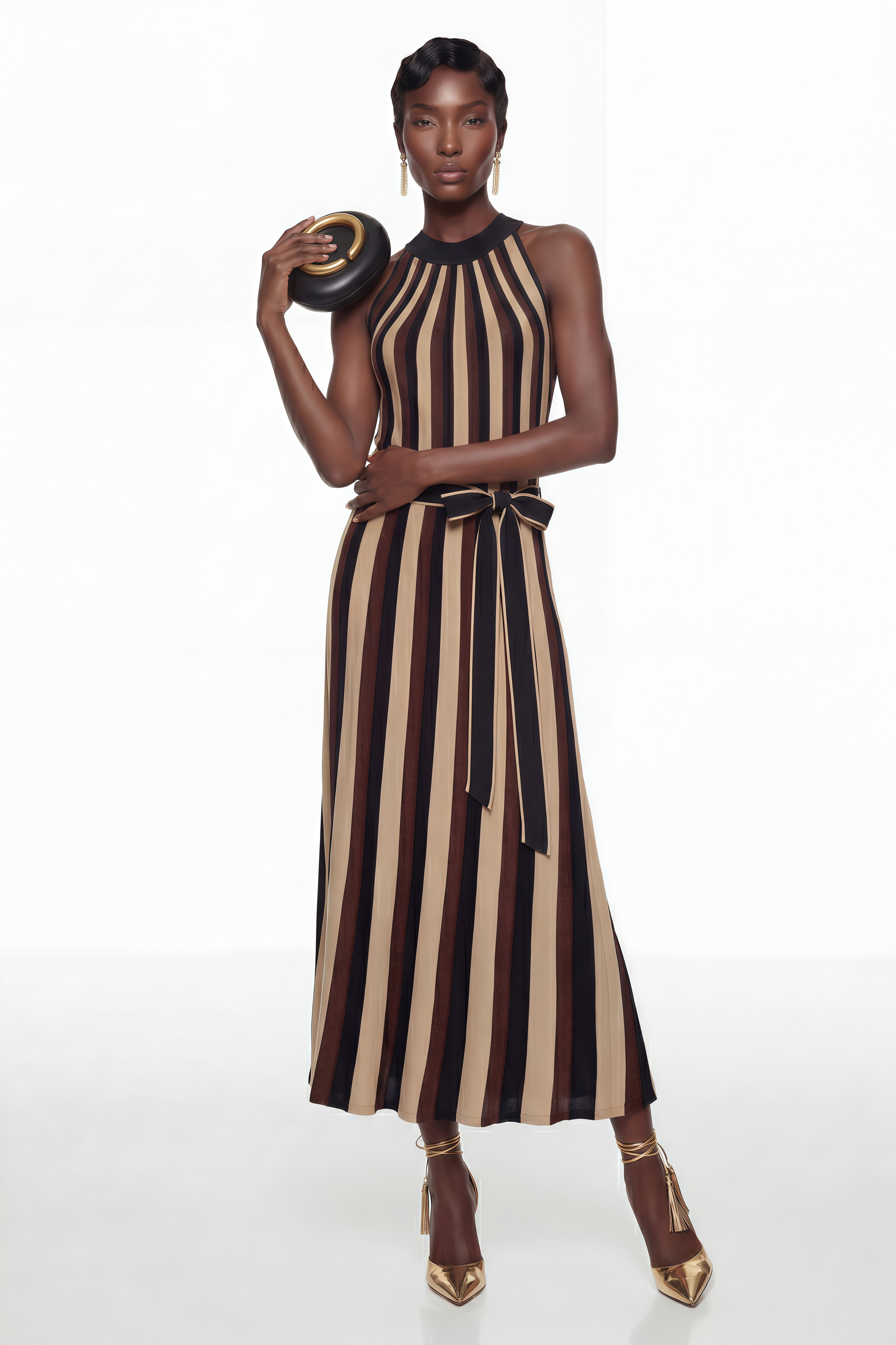 Vestido largo estilo maxi de bloques de color negro de la marca MRMelbourne, con diseño elegante y cómodo.