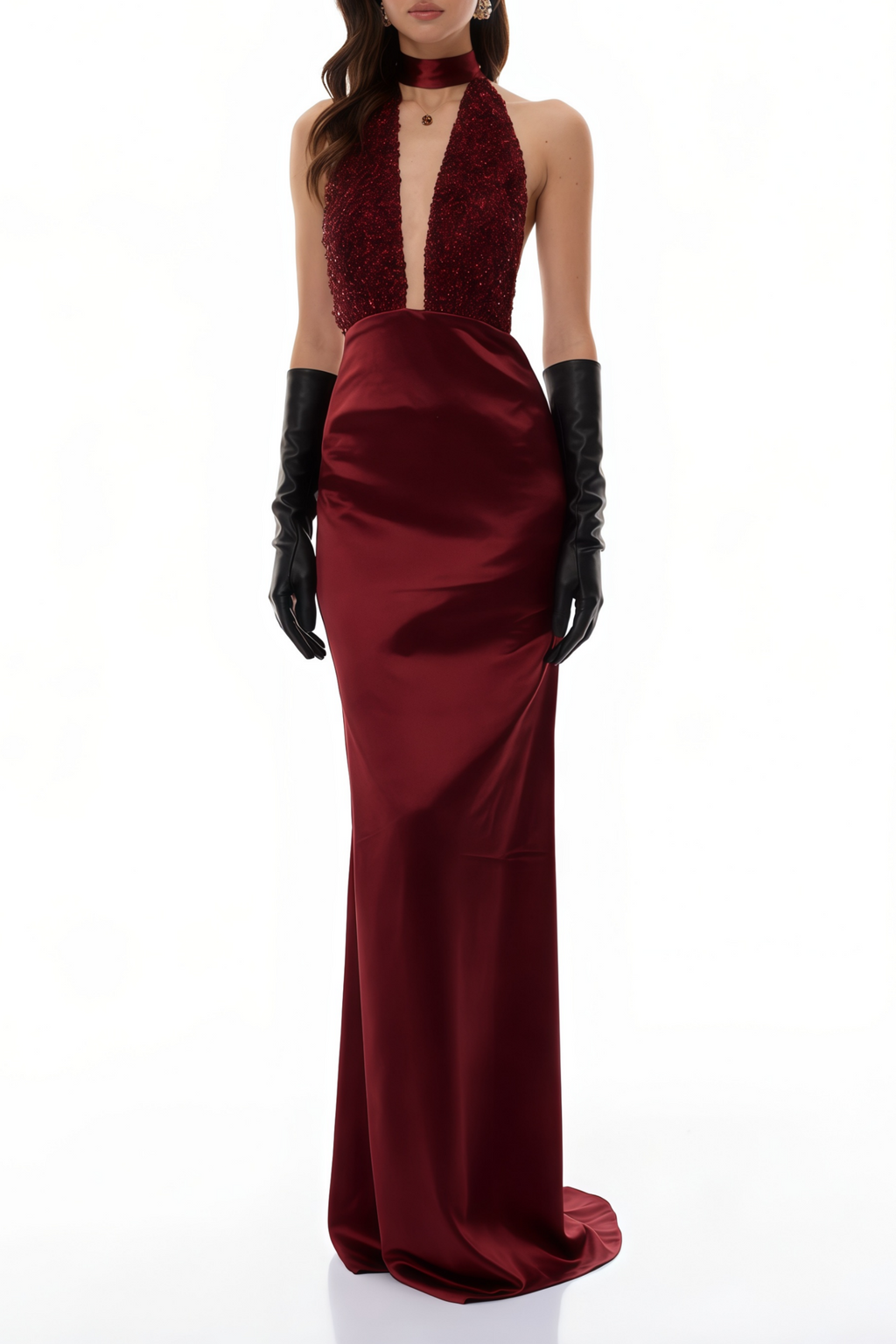 Whitley Red Sequin Open Back Maxi Gown