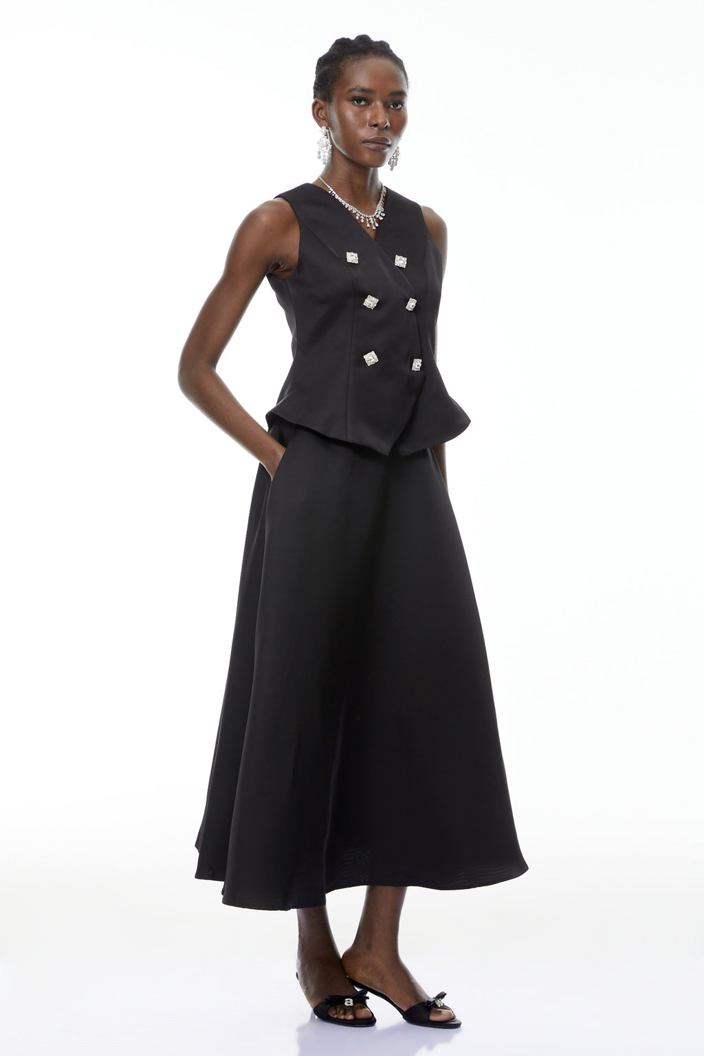 Wilhelmine Black Embellished Top & Skirt Set