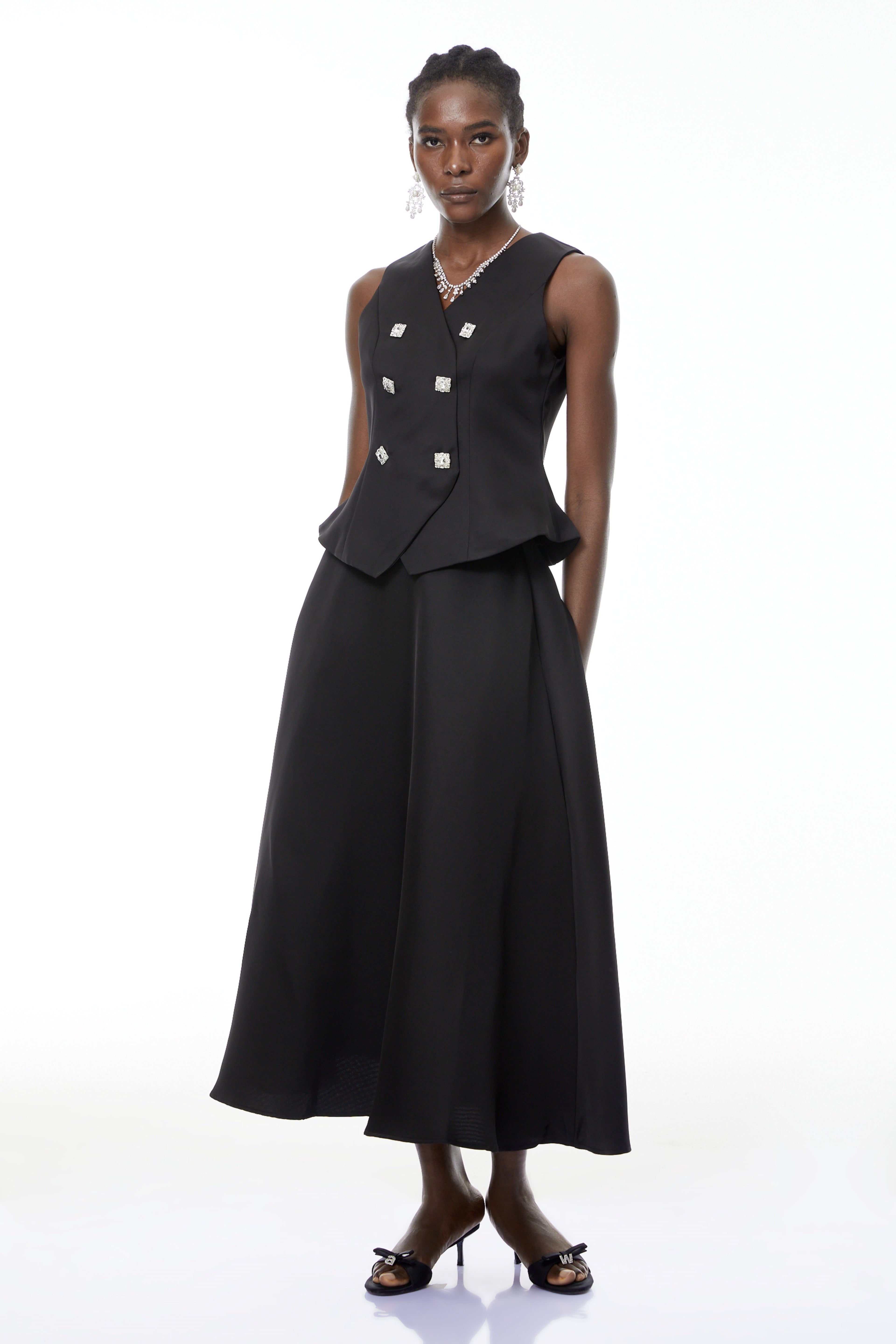Wilhelmine Black Embellished Top & Skirt Set