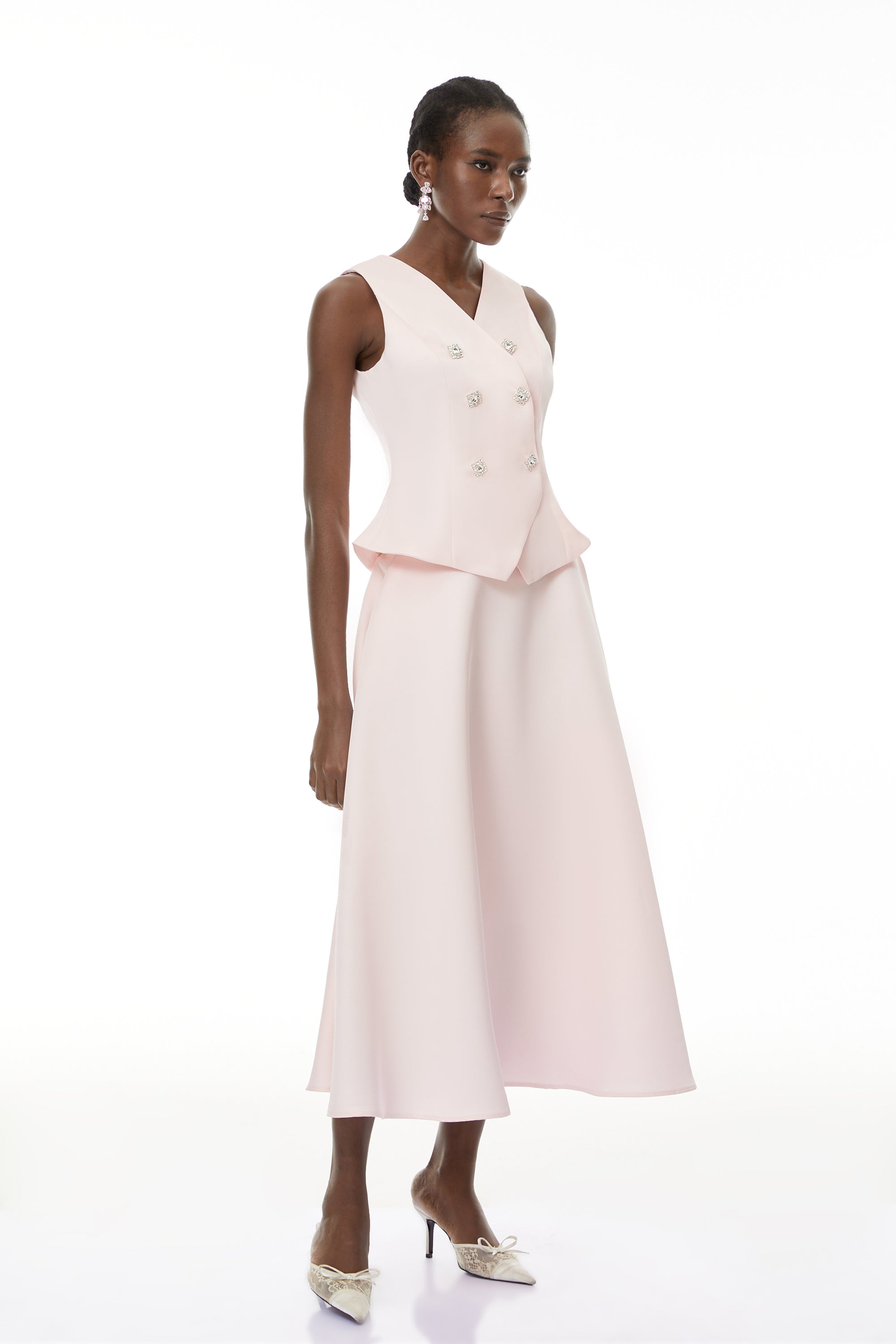 Wilhelmine Pink Embellished Top & Skirt Set