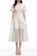 Yasmine White Floral-embroidered Midi Dress