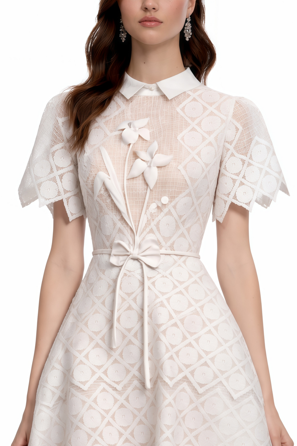 Yasmine White Floral-embroidered Midi Dress