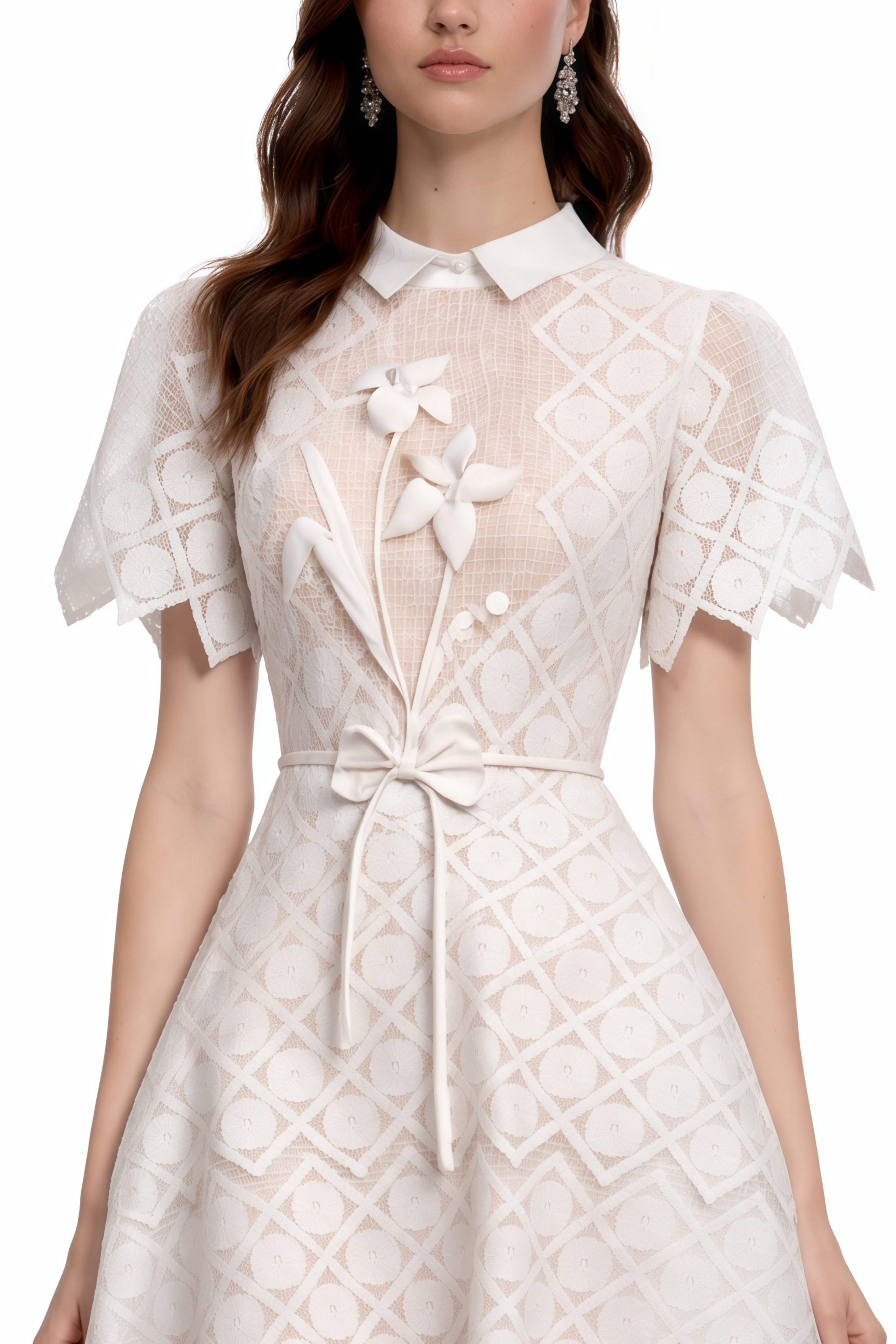 Yasmine White Floral-embroidered Midi Dress