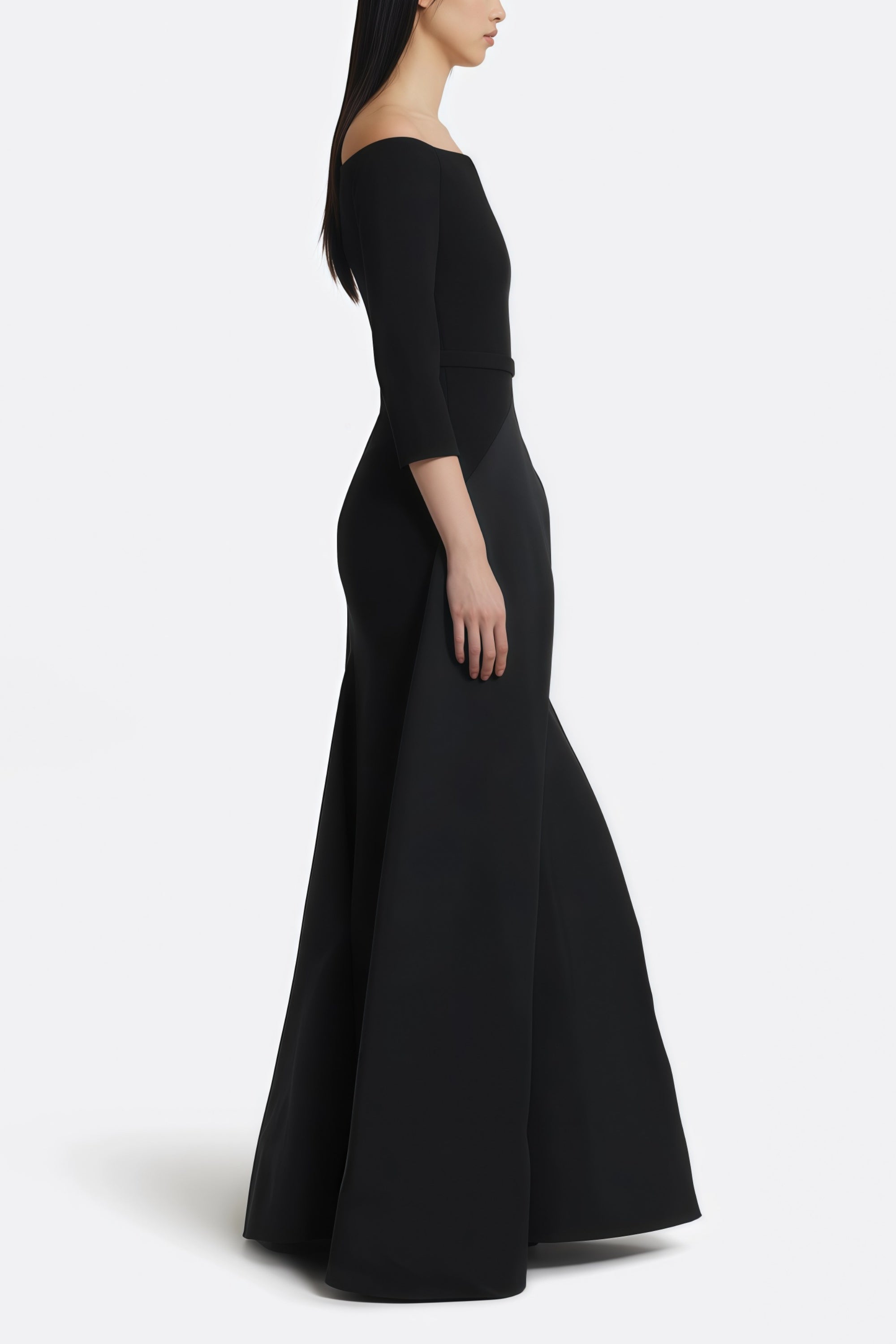 Yoliswa Black Off-Shoulder Maxi Dress with High Thigh Slit