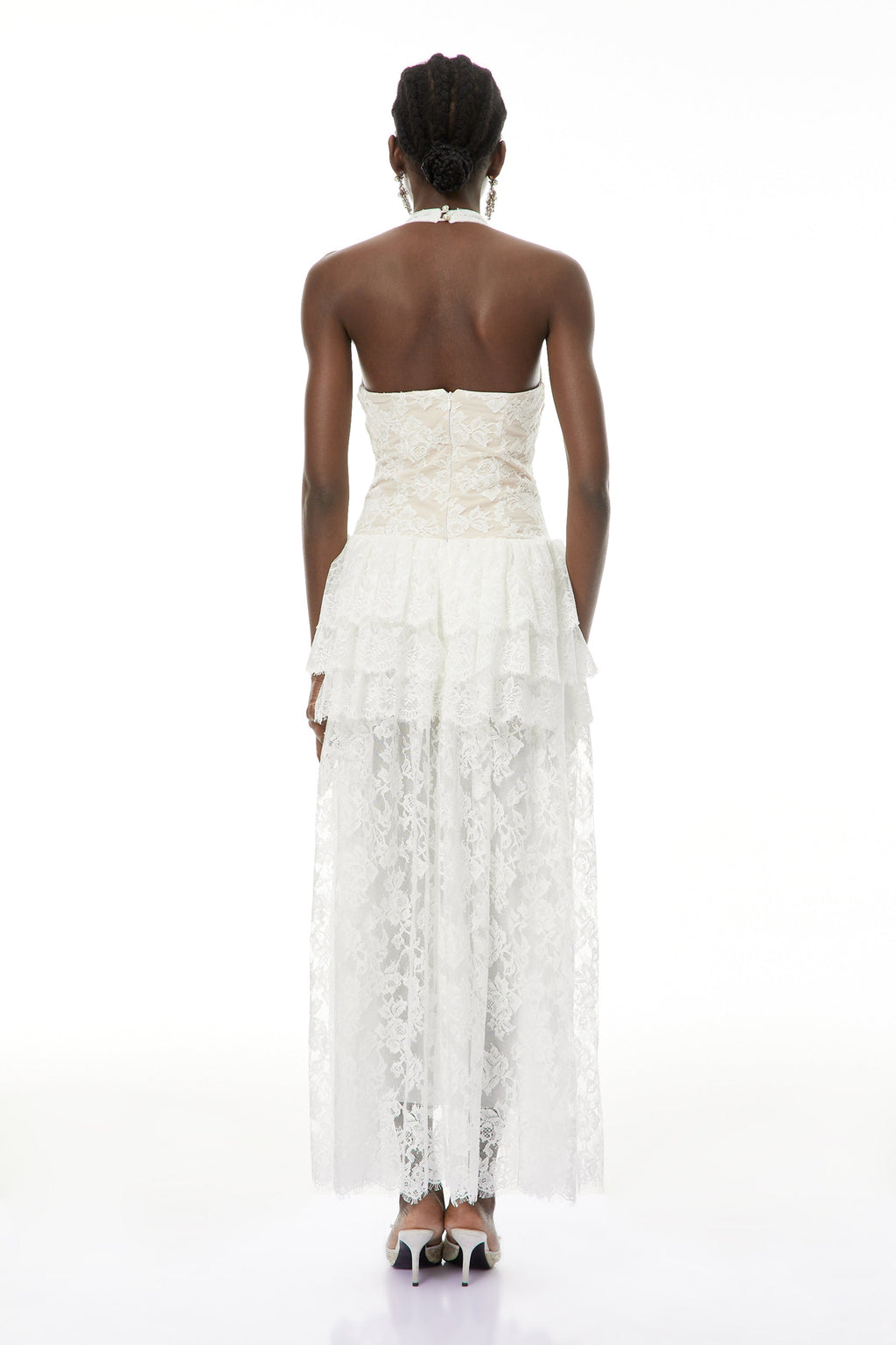 Yoliswa White Floral Appliqué Tiered Maxi Dress