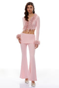 Ysabel Pink Knit Set with Faux Fur Trim