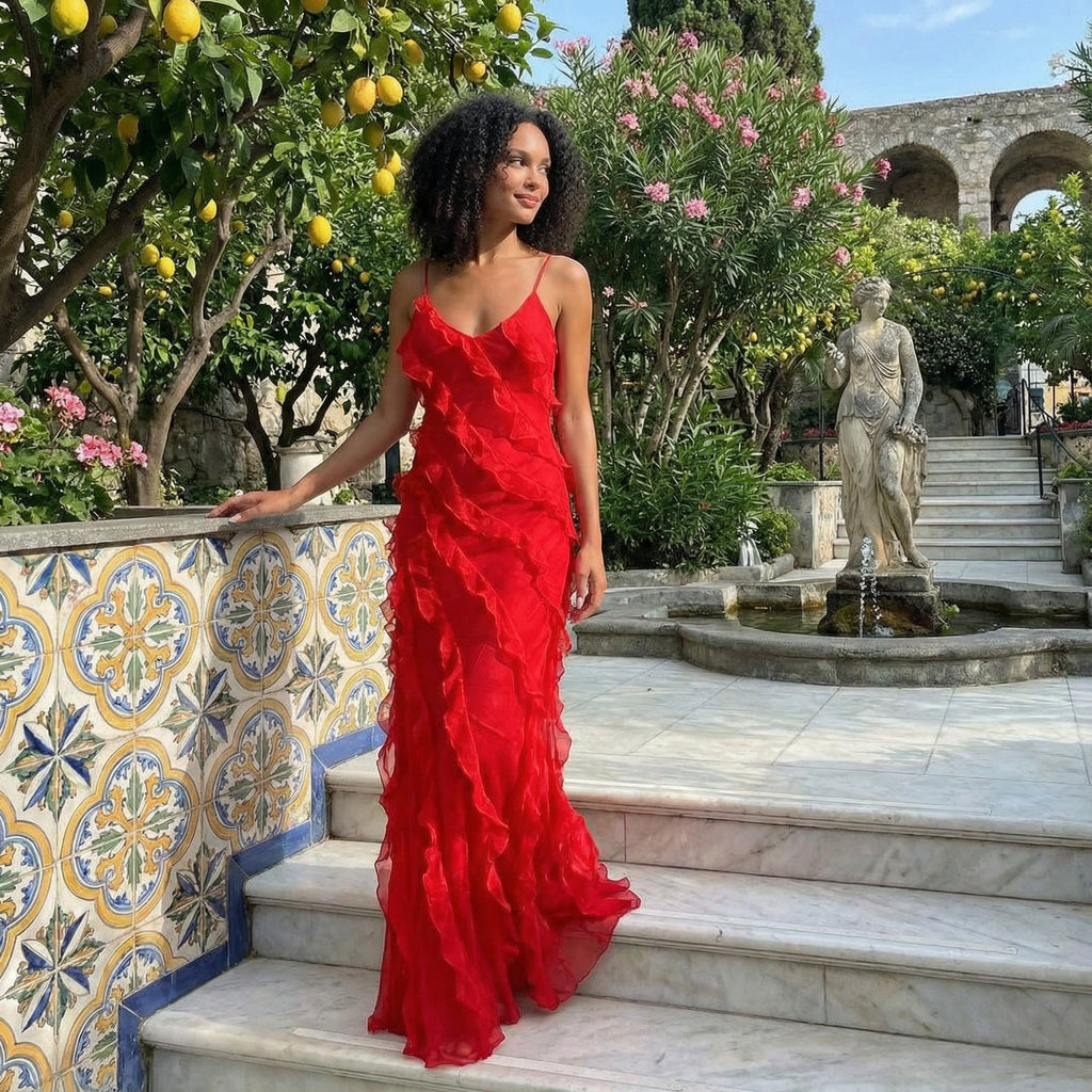 Vestido con volantes de Zara para invitada de boda, diseñado por SLIPPO® en color y estilo elegante.