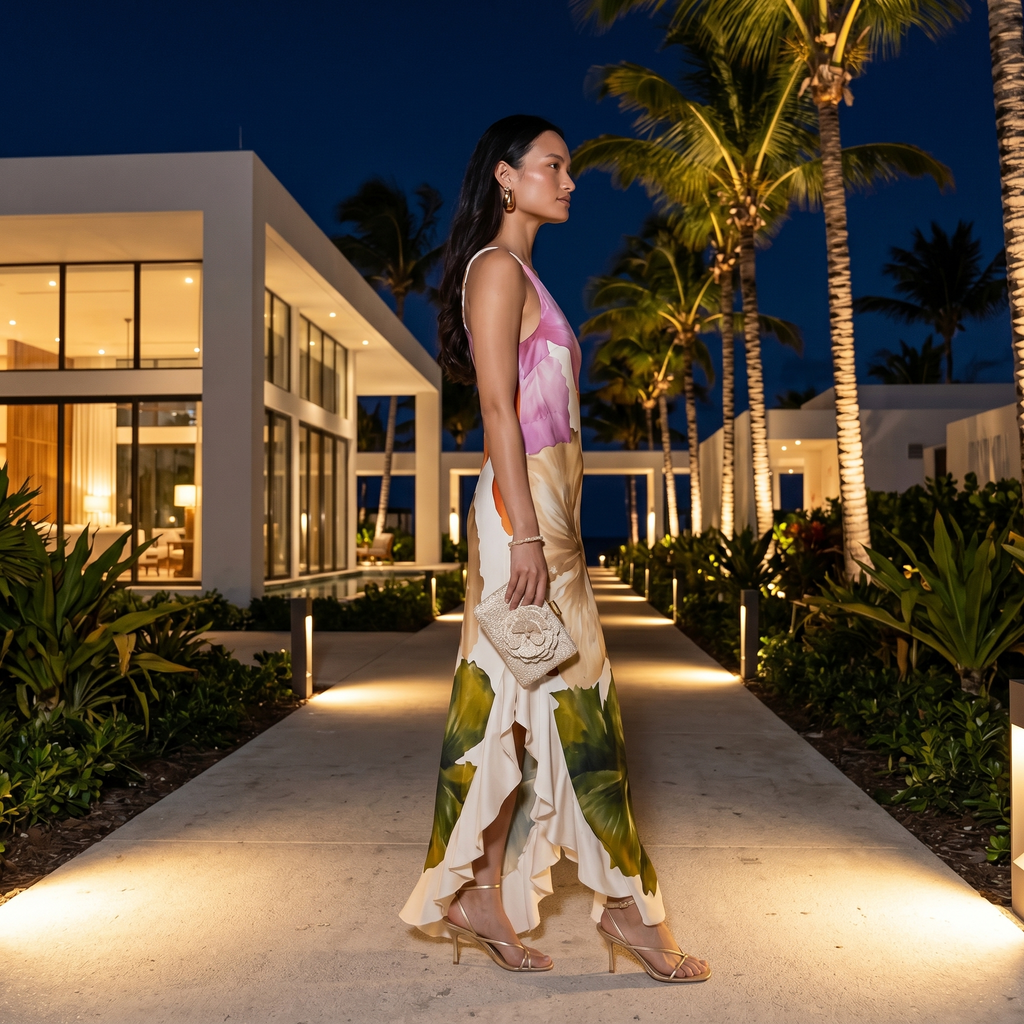 Vestido maxi asimétrico de un solo hombro de DION NOIR, en color elegante, luce un diseño sofisticado y estilizado.