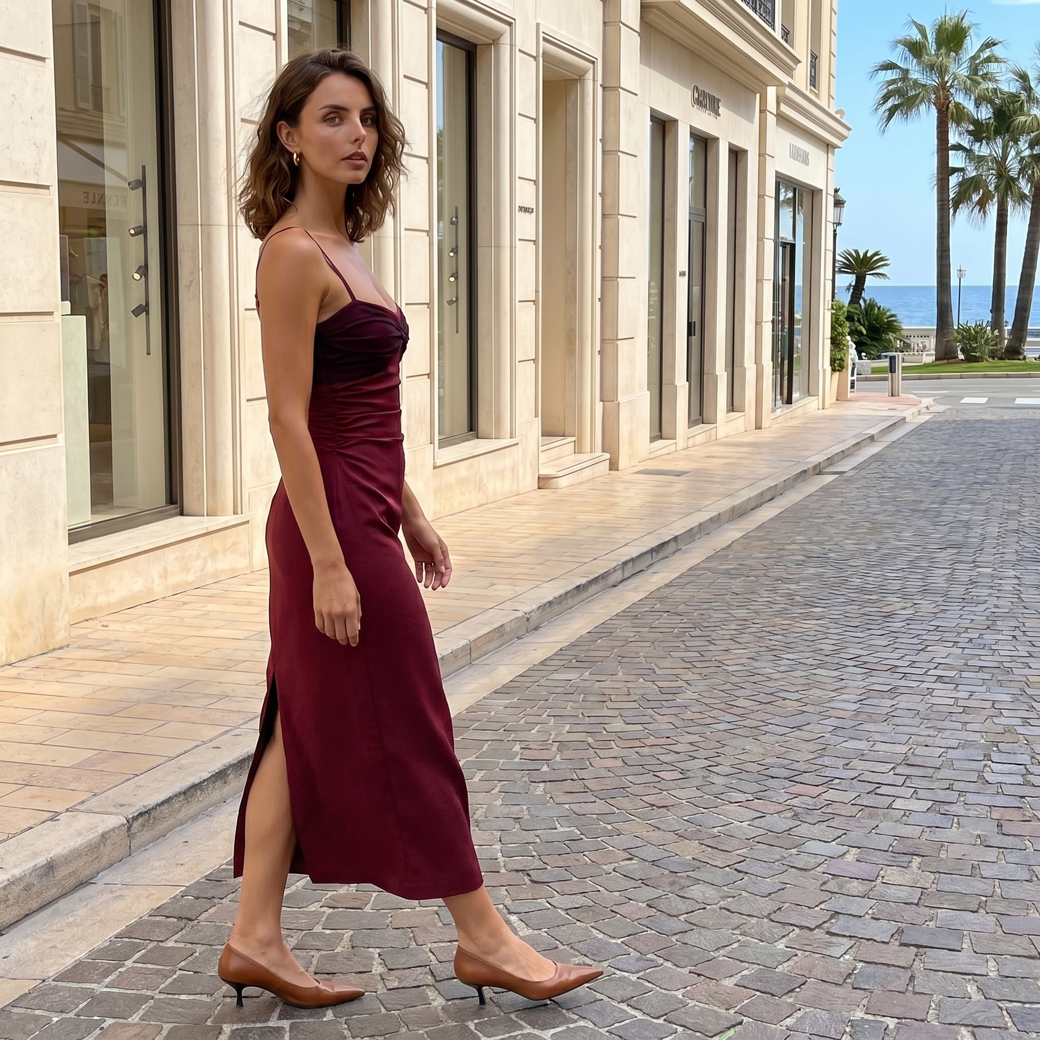 Vestido midi con cuerpo fruncido de DION NOIR, estilo elegante y ajustado, en color negro, inspirado en diseño Sasha.