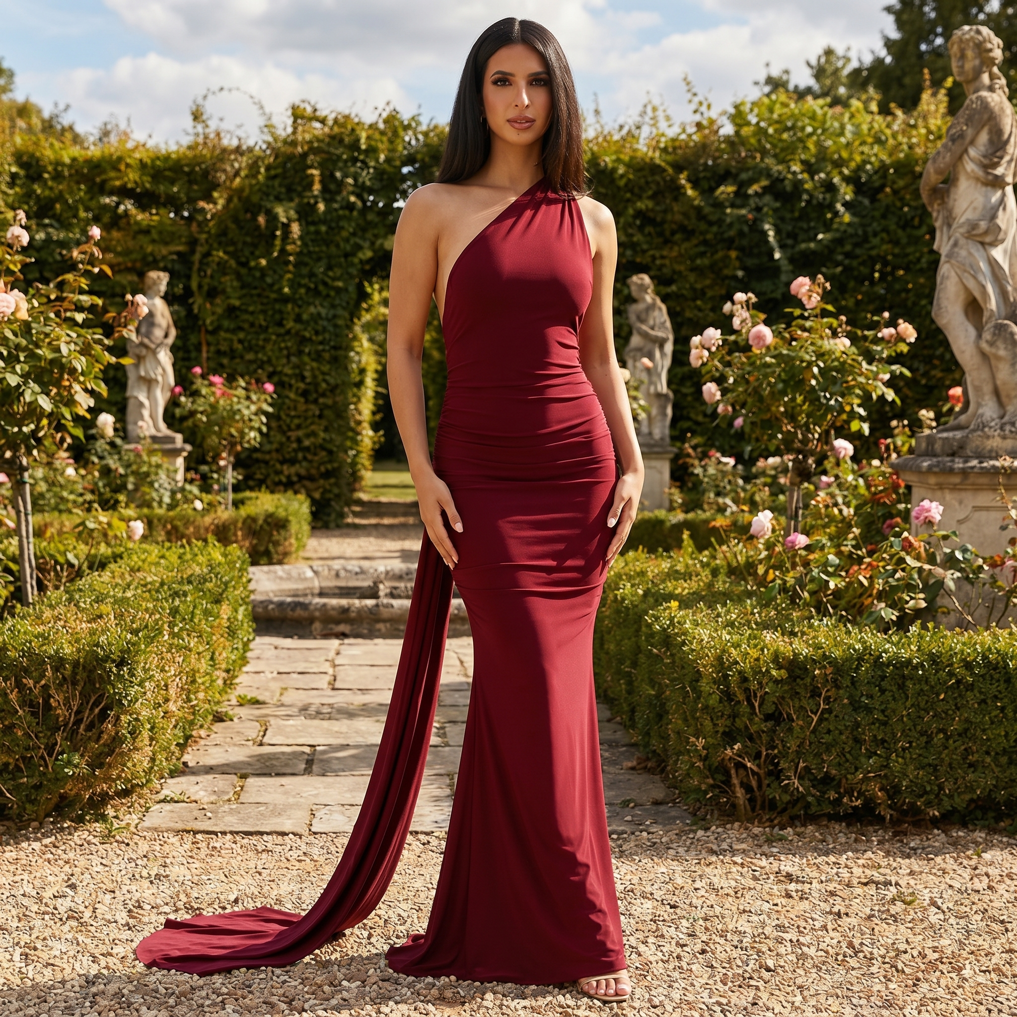 Vestido maxi Callista de DION NOIR en tela ligera con diseño fluido y detalles elegantes.