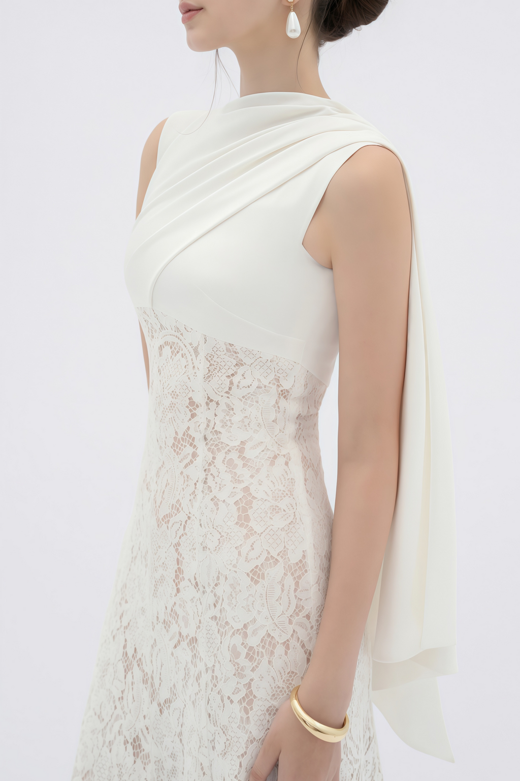 Marzia White Ribbon Detail Floral Lace Maxi Dress