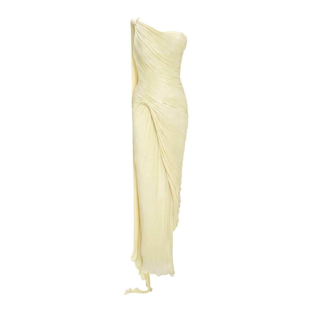 Meissa Yellow Asymmetrical Ruched Maxi Dress