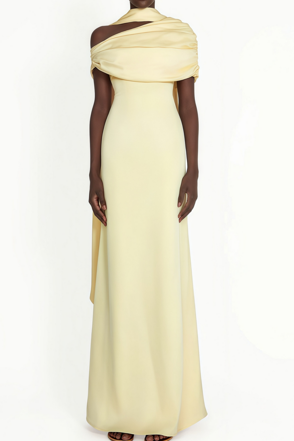 Benedetta Yellow One Shoulder Satin Maxi Dress(Final Sale-US Only)