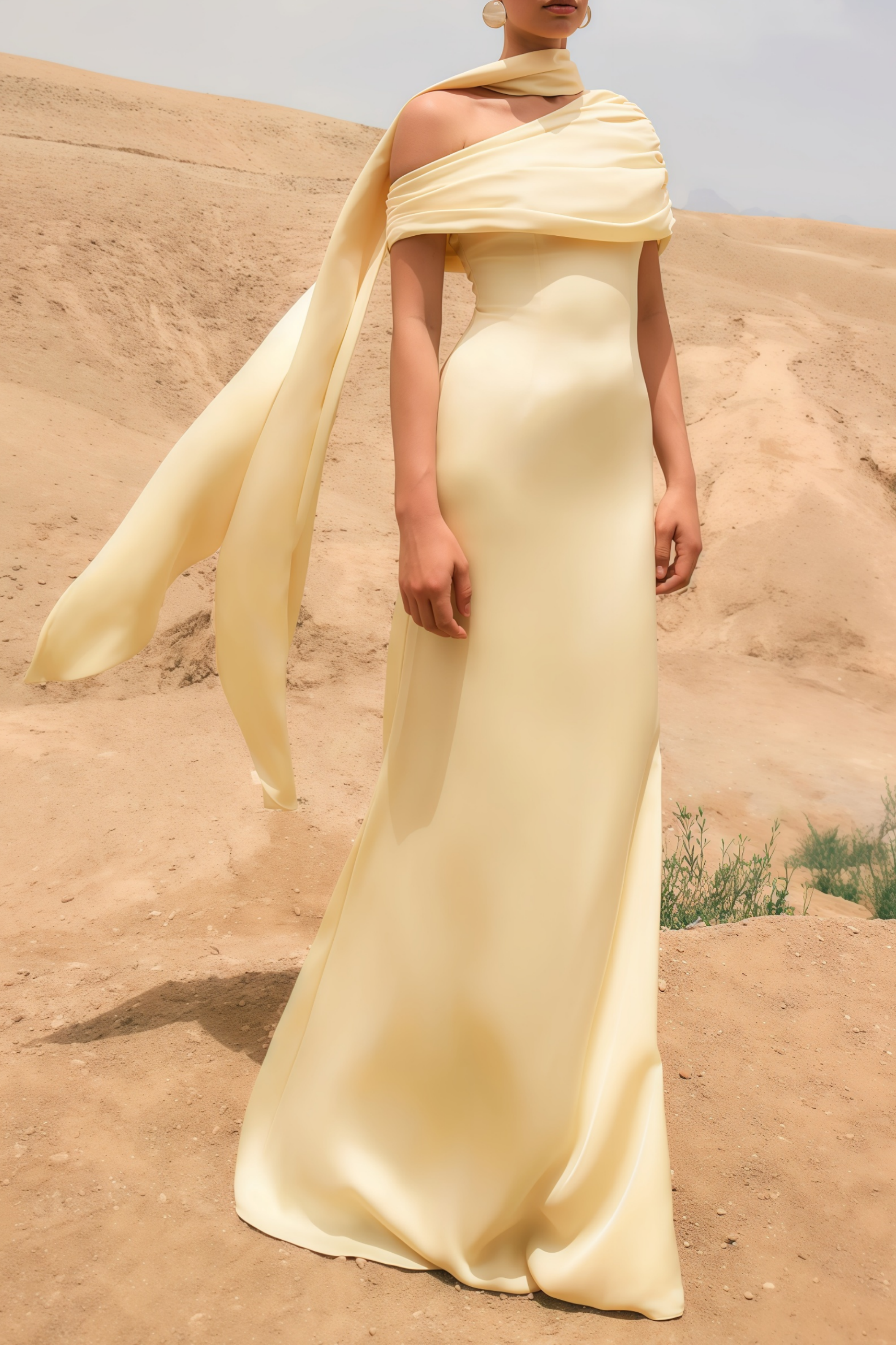 Benedetta Yellow One Shoulder Satin Maxi Dress(Final Sale-US Only)