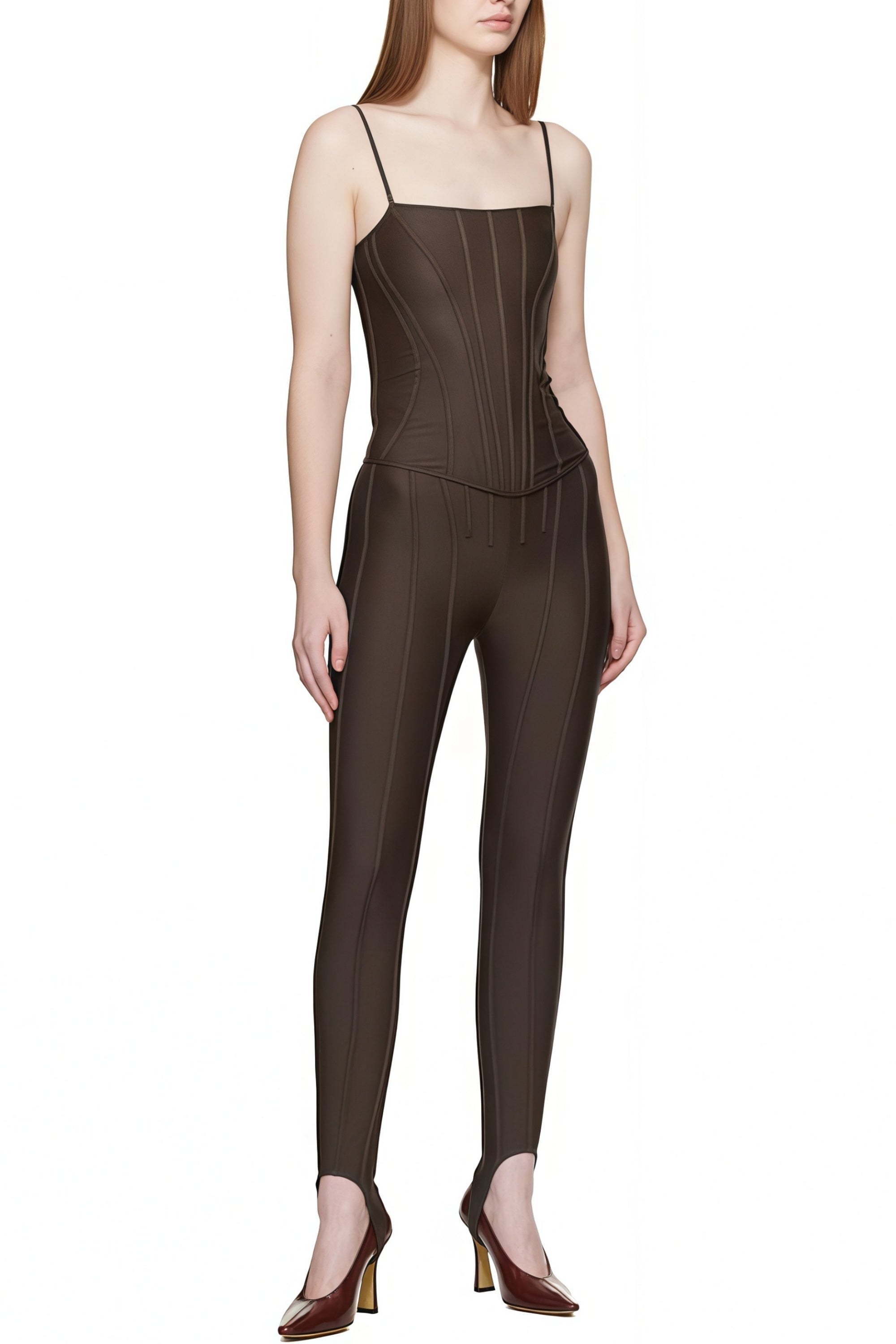 Cordelia Brown Decorative Stitching Leggings