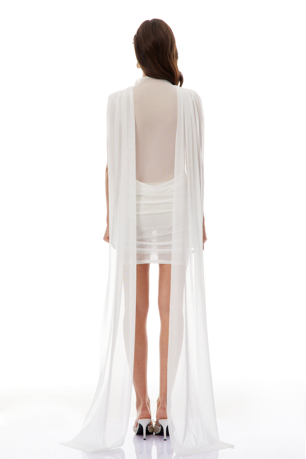 Madeline White Ribbon Sheer Mini Dress