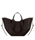 Bolso de mano Polène Cyme en piel de ébano con textura granulada, vista frontal en imagen de presentación.