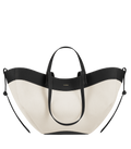 Bolso de mano trenzado negro Polène Cyme, vista frontal del diseño de tela con detalles elegantes.