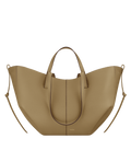 Bolso de mano Polène Cyme en piel de oliva ahumada con textura granulada, vista frontal.