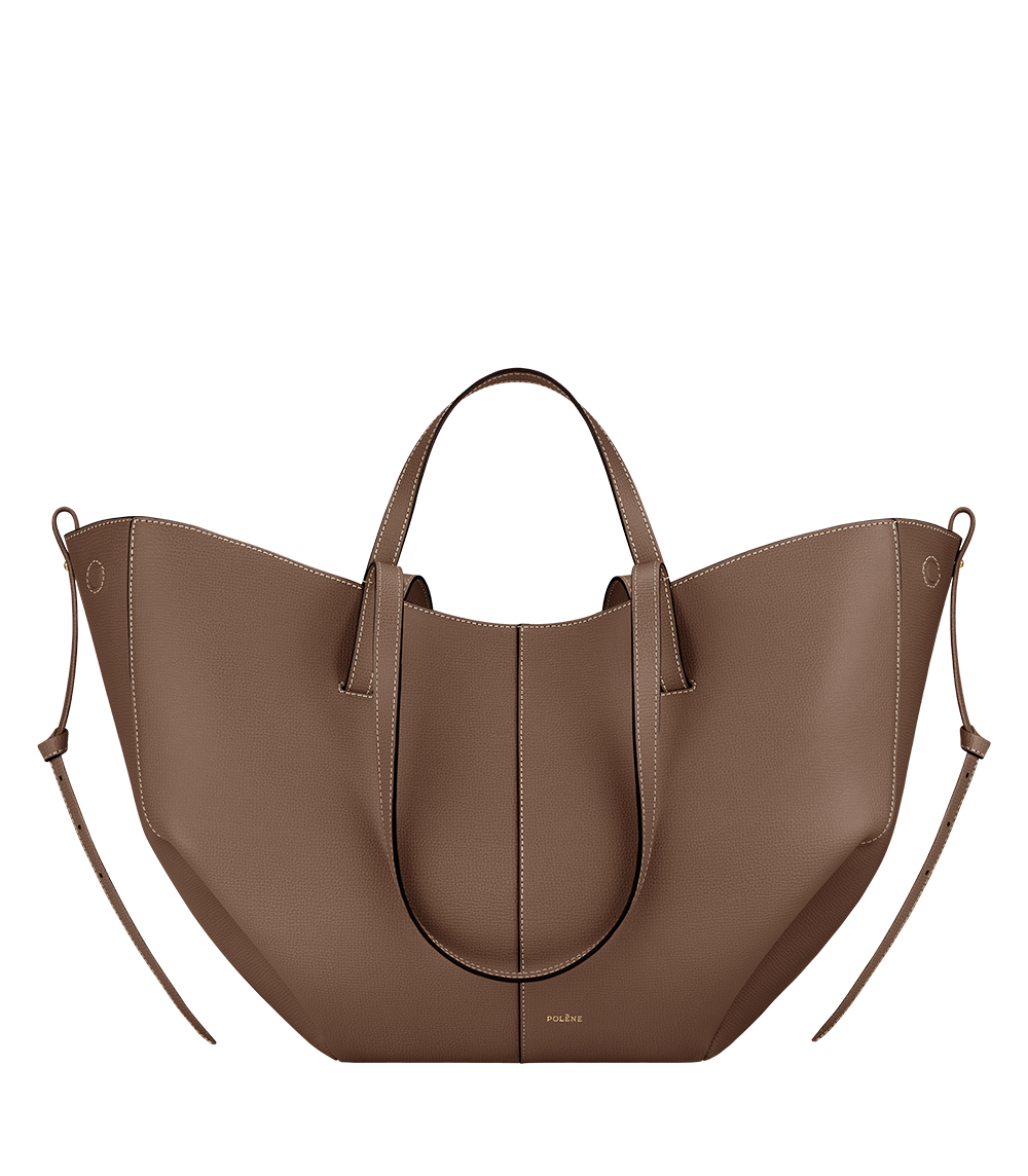 Bolso de mano Polène Cyme en piel granulada, vista frontal del diseño elegante y texturizado.