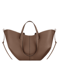 Bolso de mano Polène Cyme en piel granulada, vista frontal del diseño elegante y texturizado.