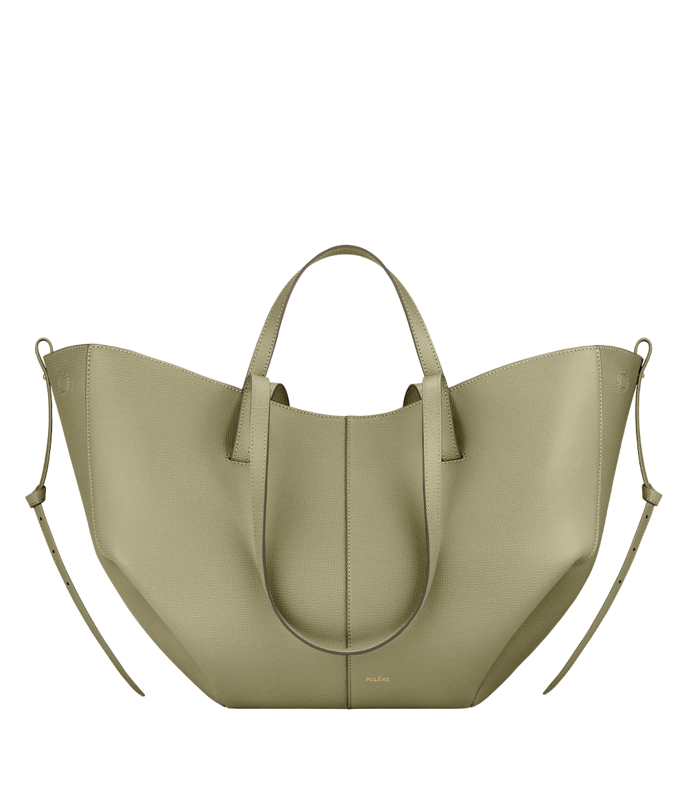 Bolso de mano Polène Cyme Tilo Piel Granulada, vista frontal del diseño elegante y texturizado en piel.