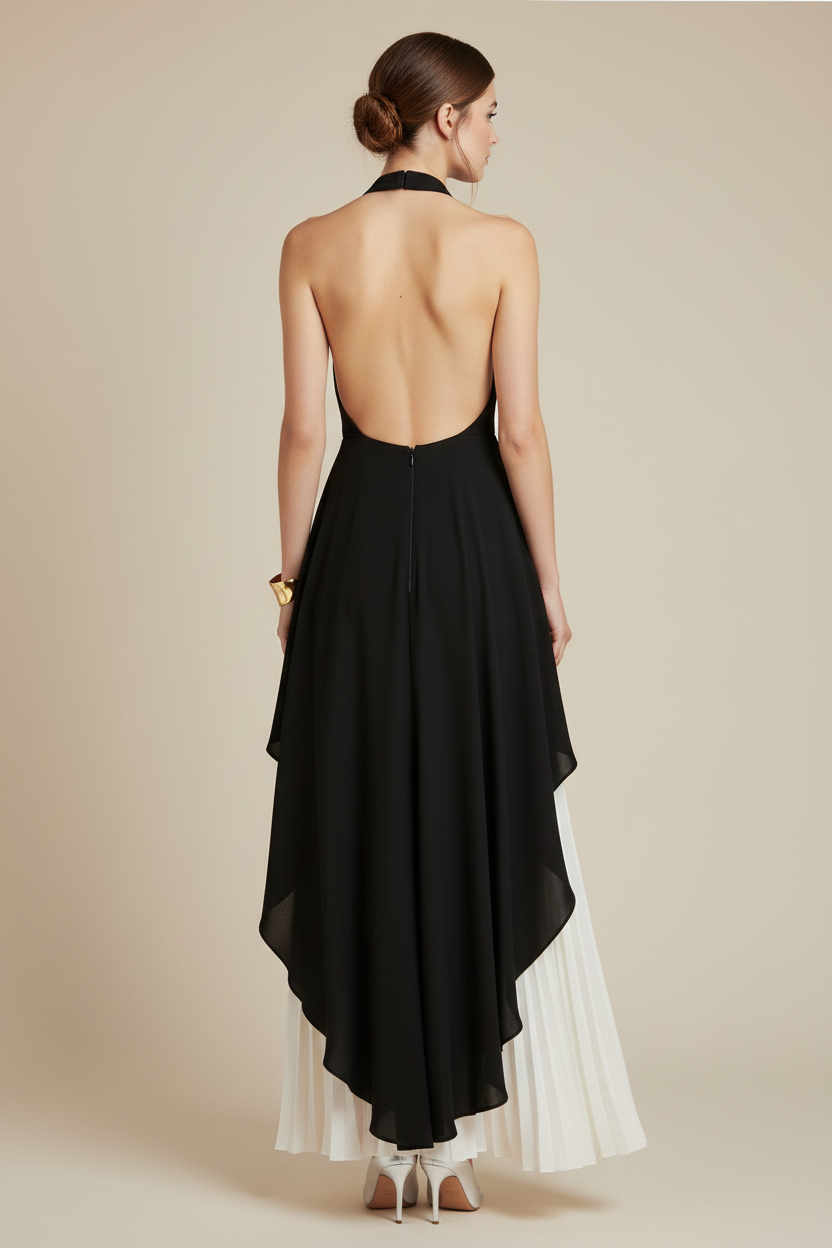 INÉS | Vestido largo de capas con cuello halter - Angela Puerto